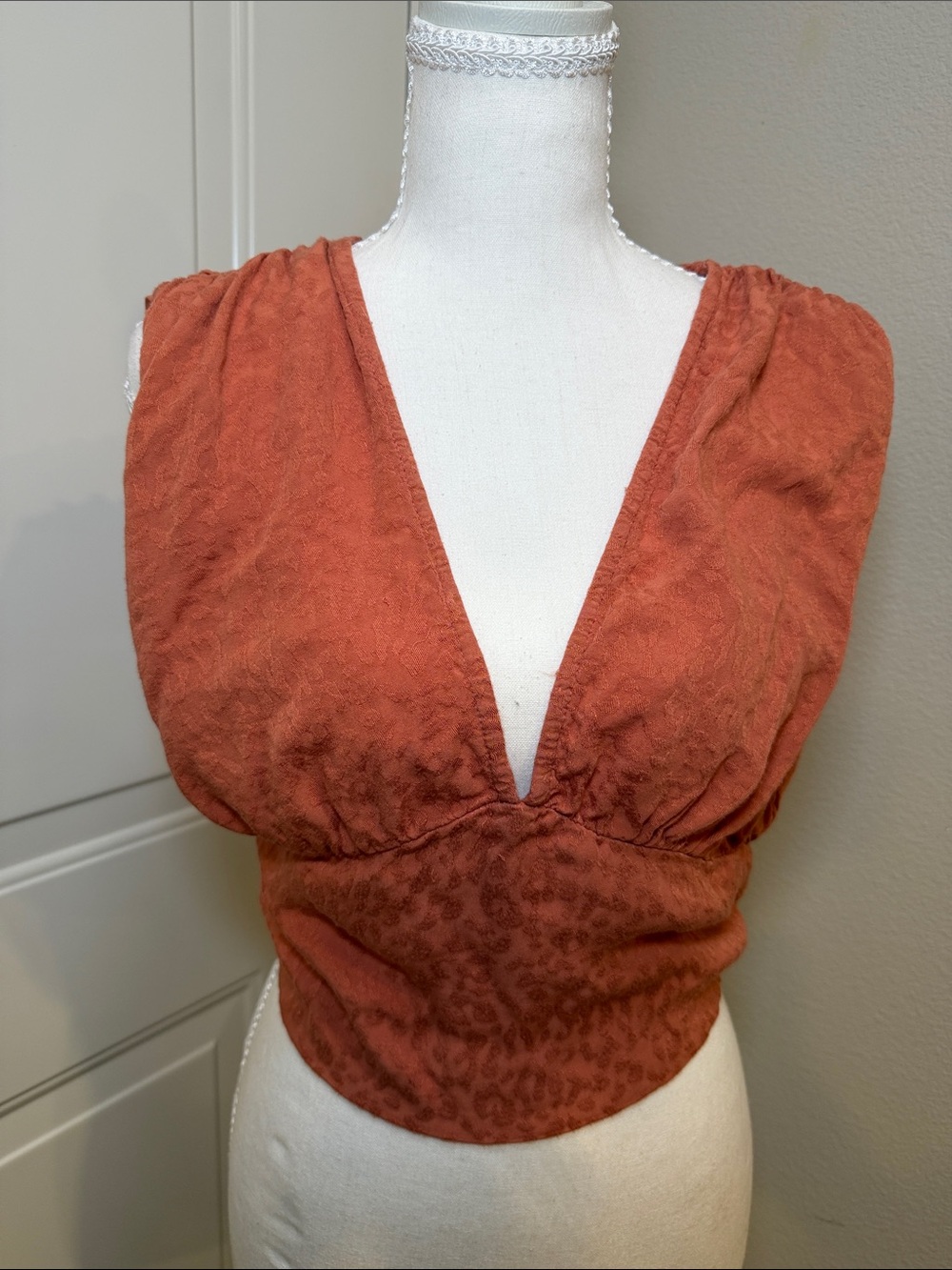 Deep V Cropped Tank Top in Rust